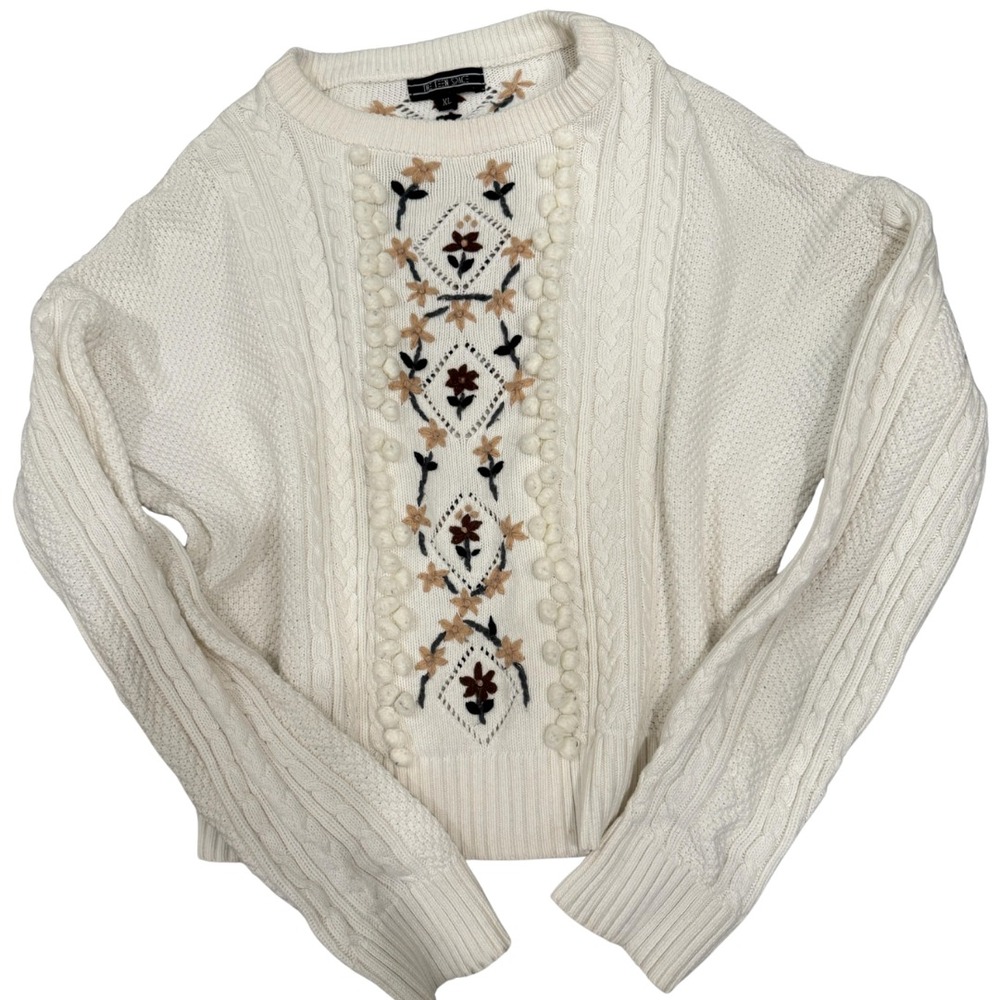 Vintage Floral Needlepoint Embroidered Sweater Womens XL Cottagecore Folk Knit